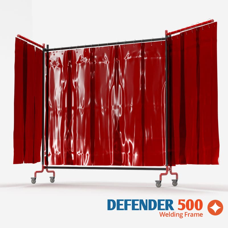 Defender 500 red welding curtain with frame